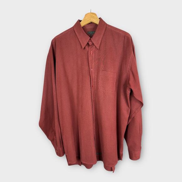 Ted Baker Mens size 4 Large Long Sleeve Button Down Shirt Maroon - Picture 1 of 12